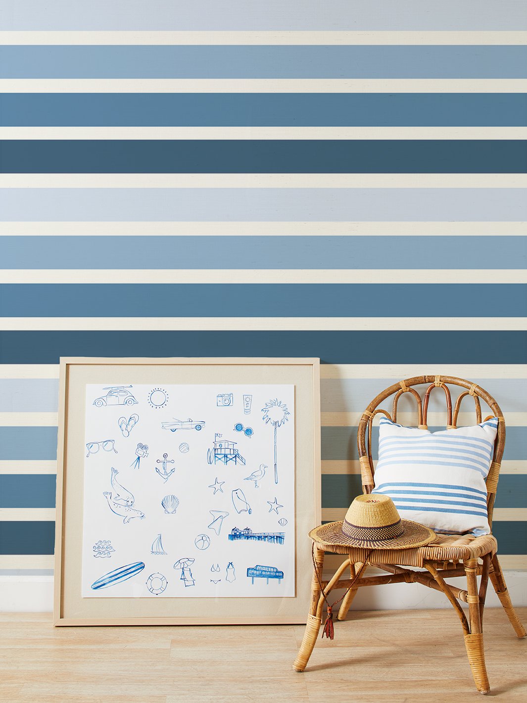 'Ombre Stripe' Grasscloth' Wallpaper by Barbie™ - Blue