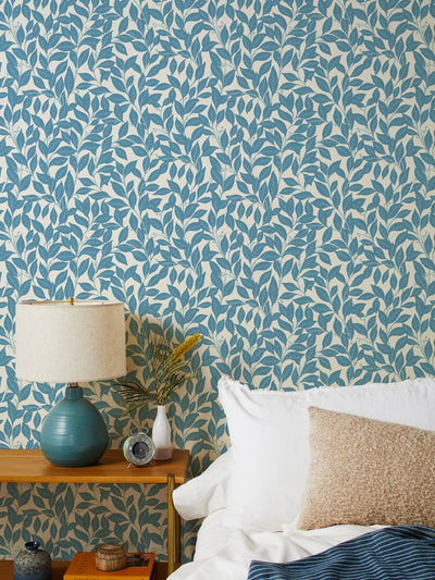 'Orchard Leaves' Grasscloth' Wallpaper by Wallshoppe - Blue