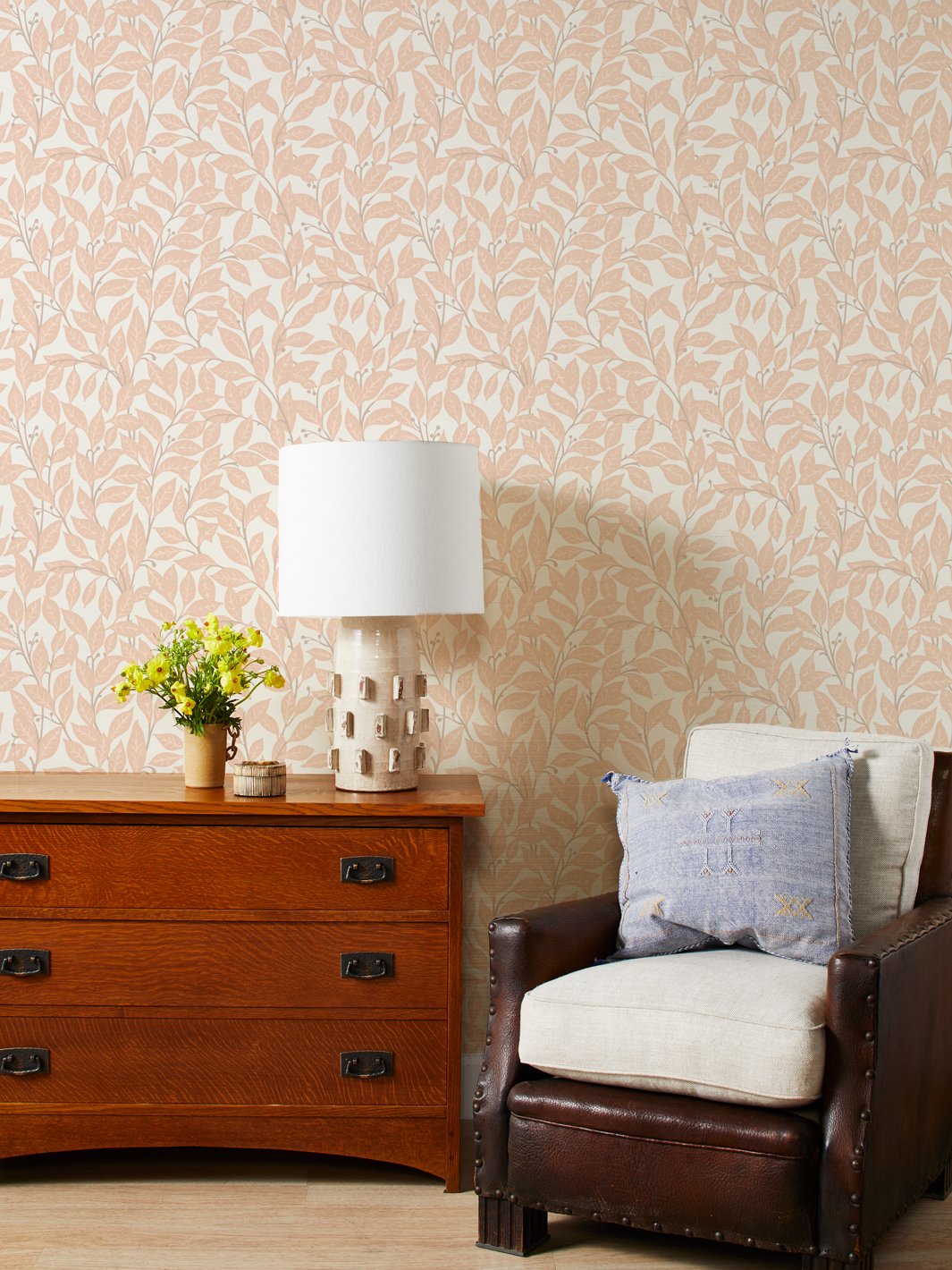 orchard leaves blush grasscloth
