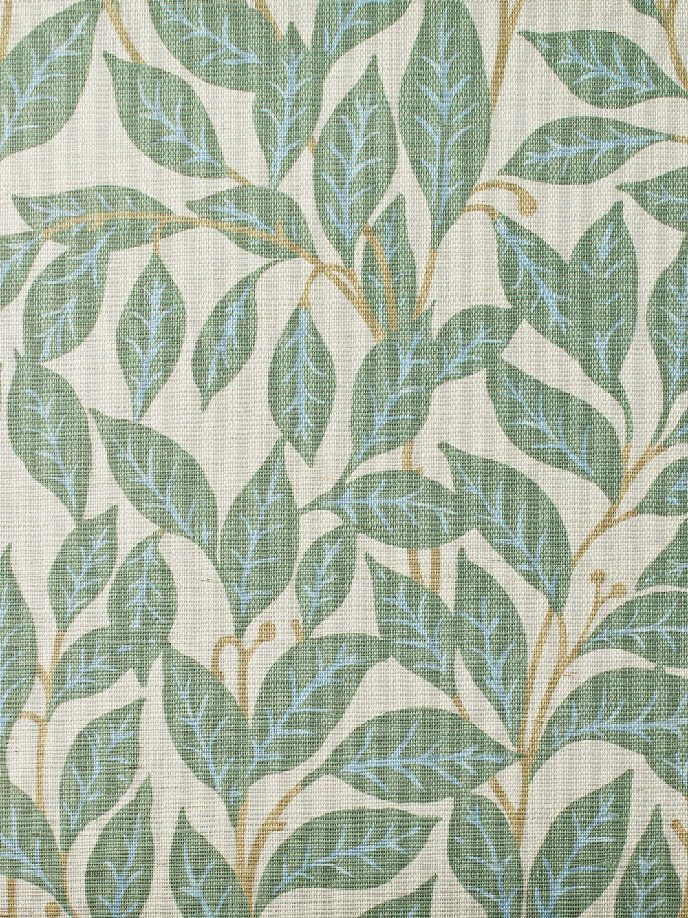 orchard leaves green grasscloth