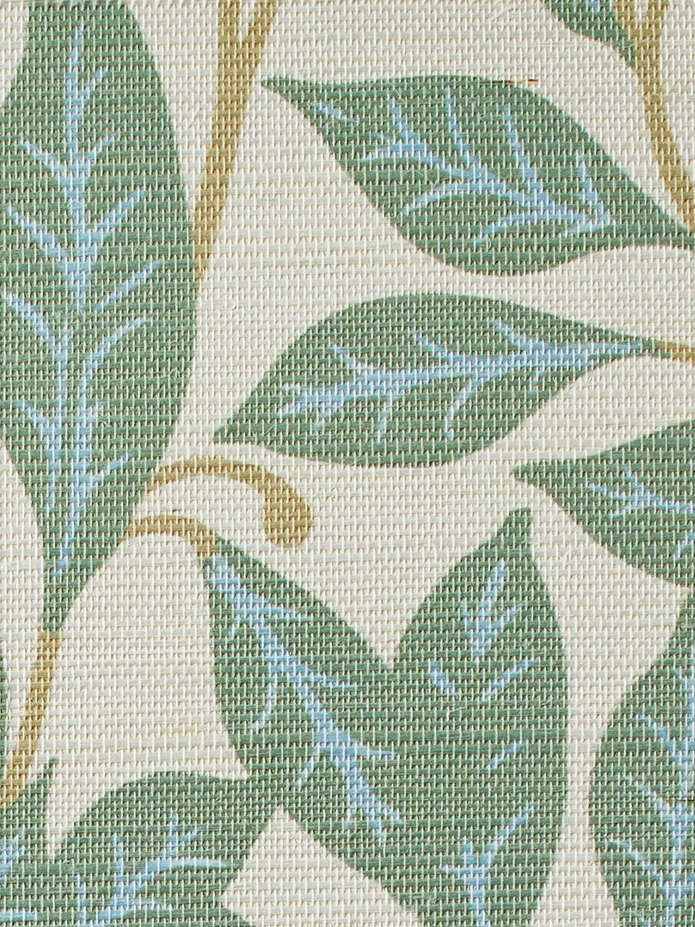 orchard leaves green grasscloth