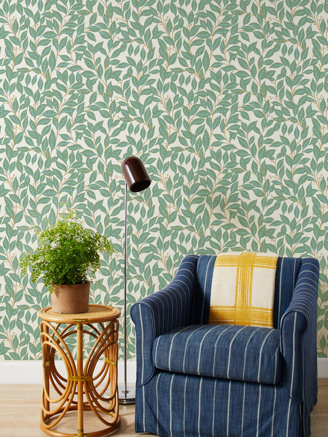 orchard leaves green grasscloth