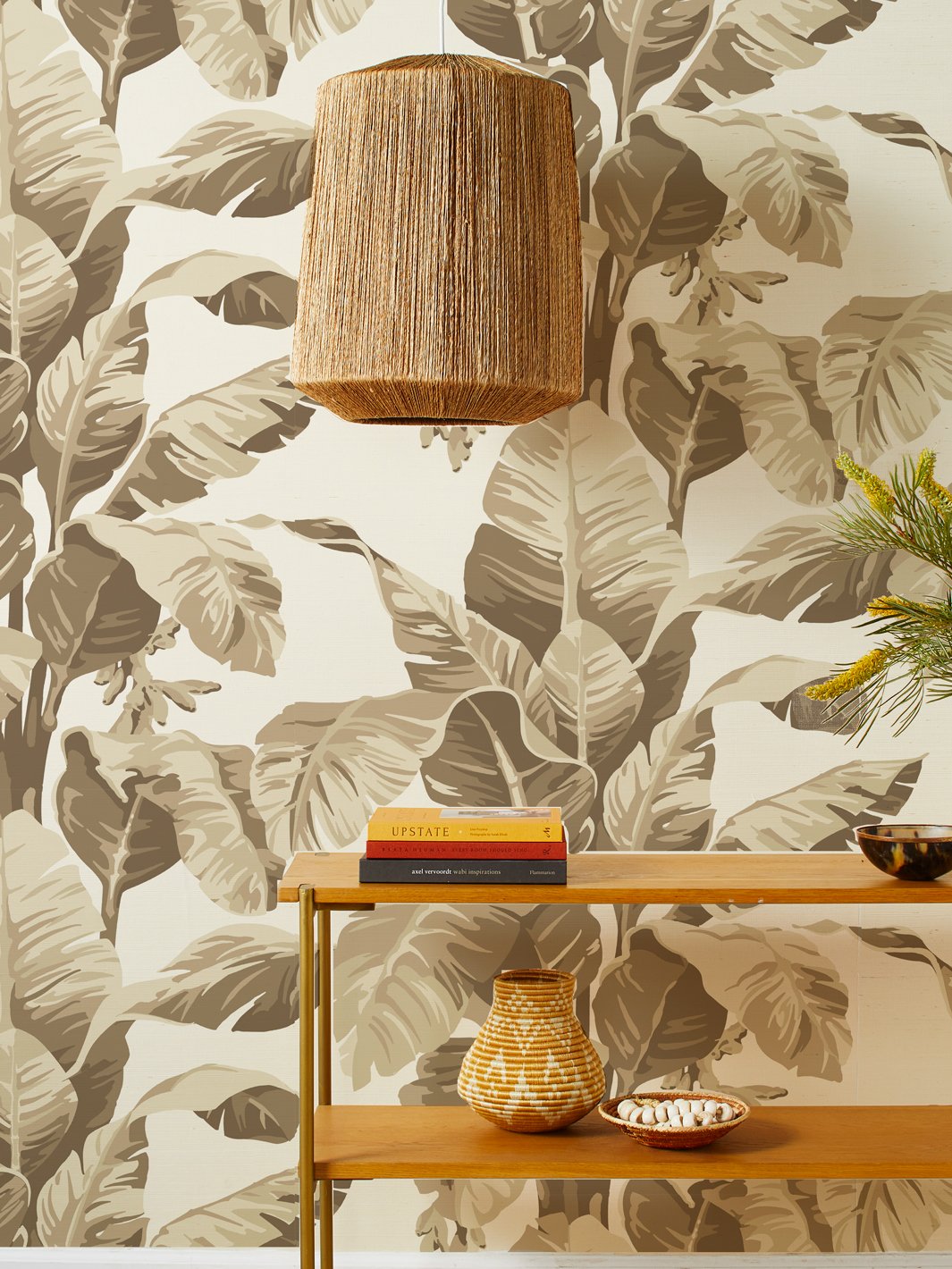 'Pacifico Palm' Grasscloth' Wallpaper by Nathan Turner - Cappucino