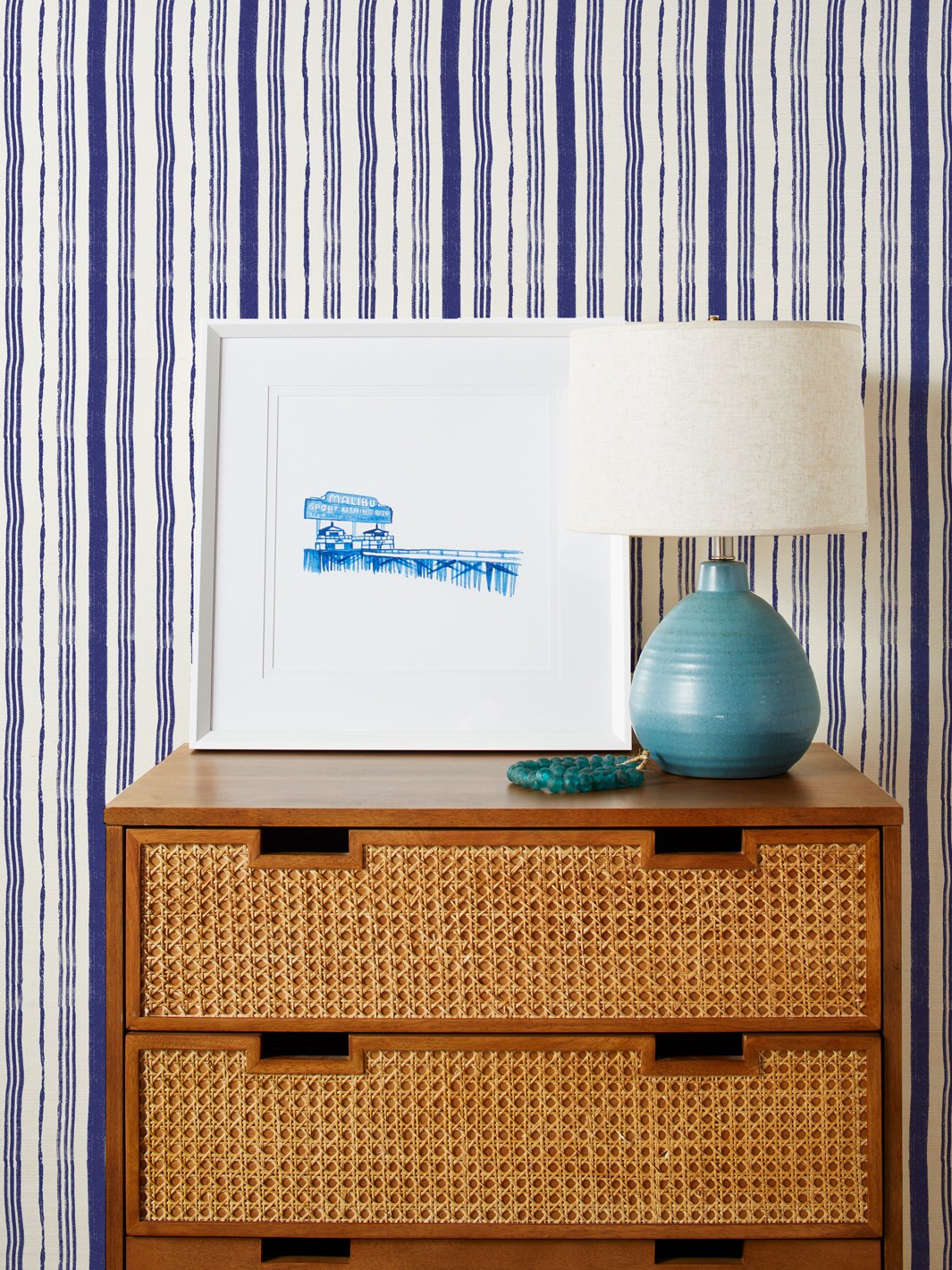 painted stripes blue grasscloth