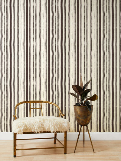 'Painted Stripes' Grasscloth' Wallpaper by Nathan Turner - Chocolate