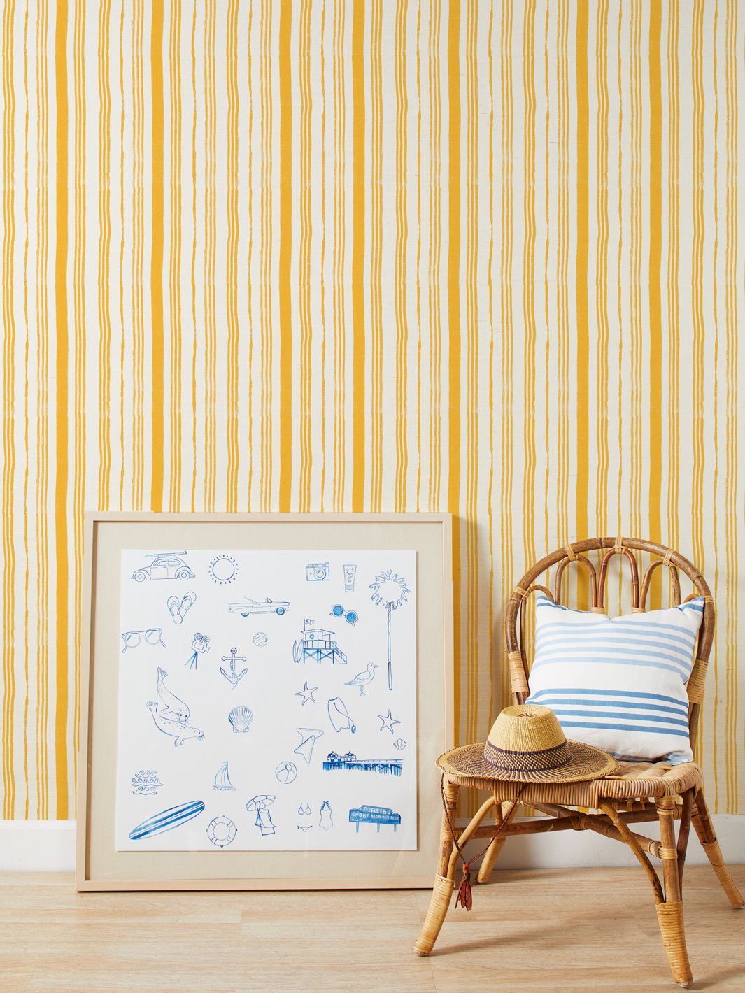 'Painted Stripes' Grasscloth' Wallpaper by Nathan Turner - Gold