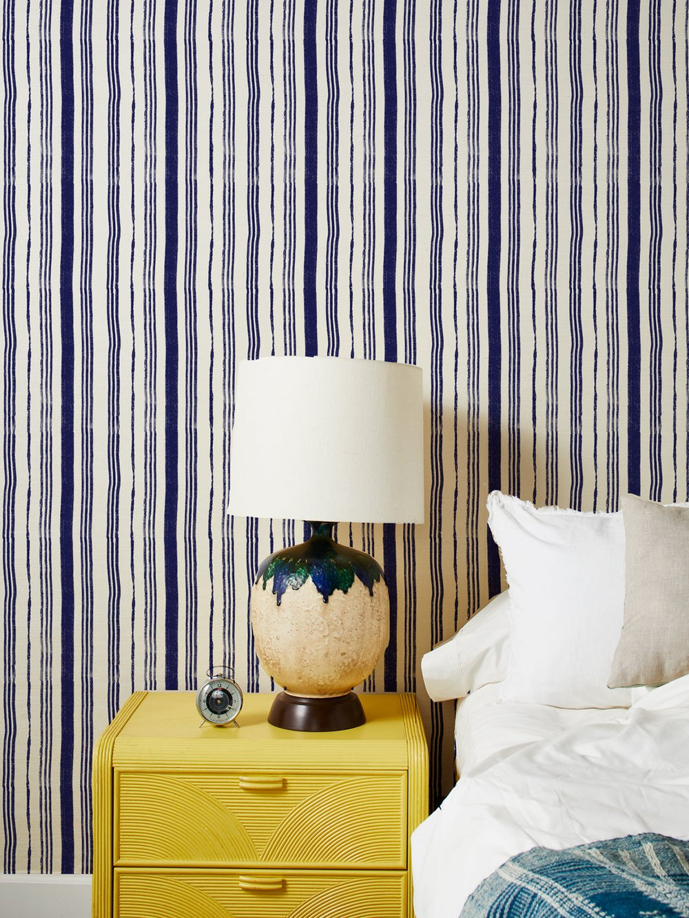 painted stripes navy grasscloth