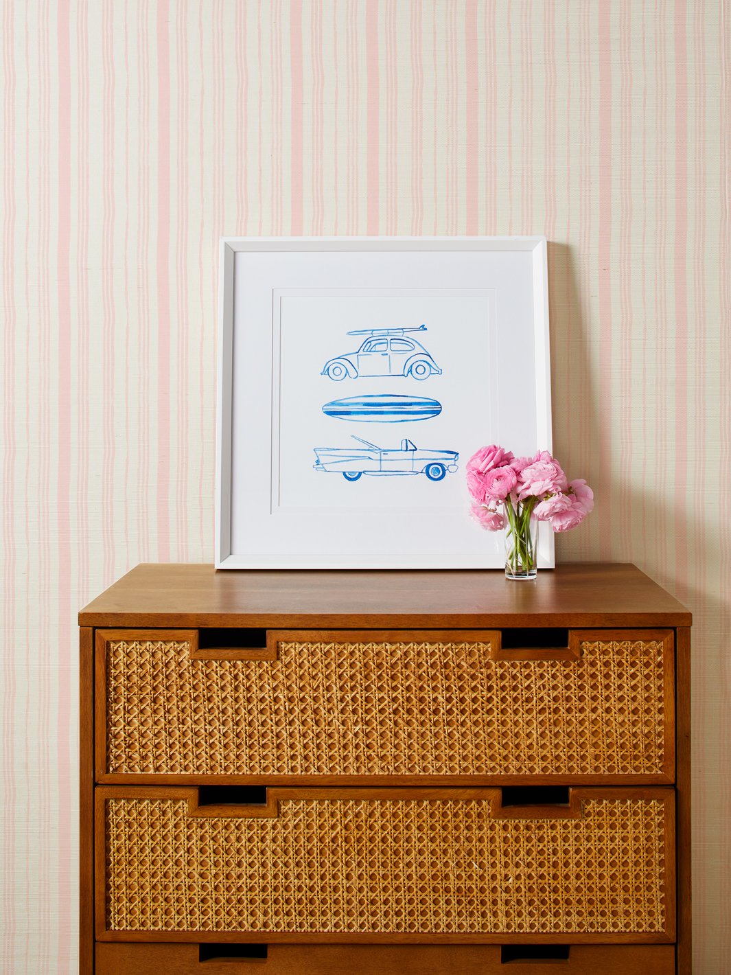 painted stripes pink grasscloth