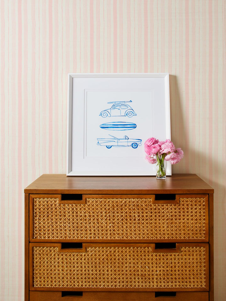 painted stripes pink grasscloth