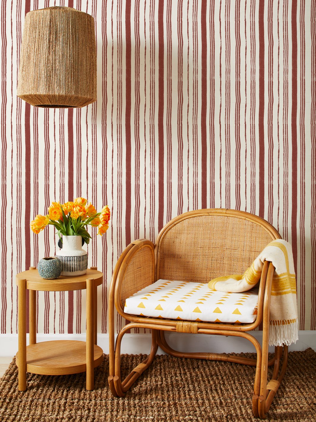 painted stripes rust grasscloth