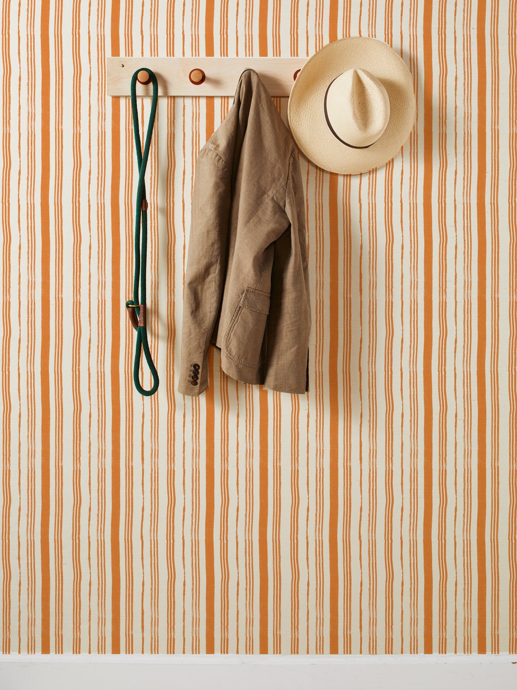 'Painted Stripes' Grasscloth' Wallpaper by Nathan Turner - Terracotta