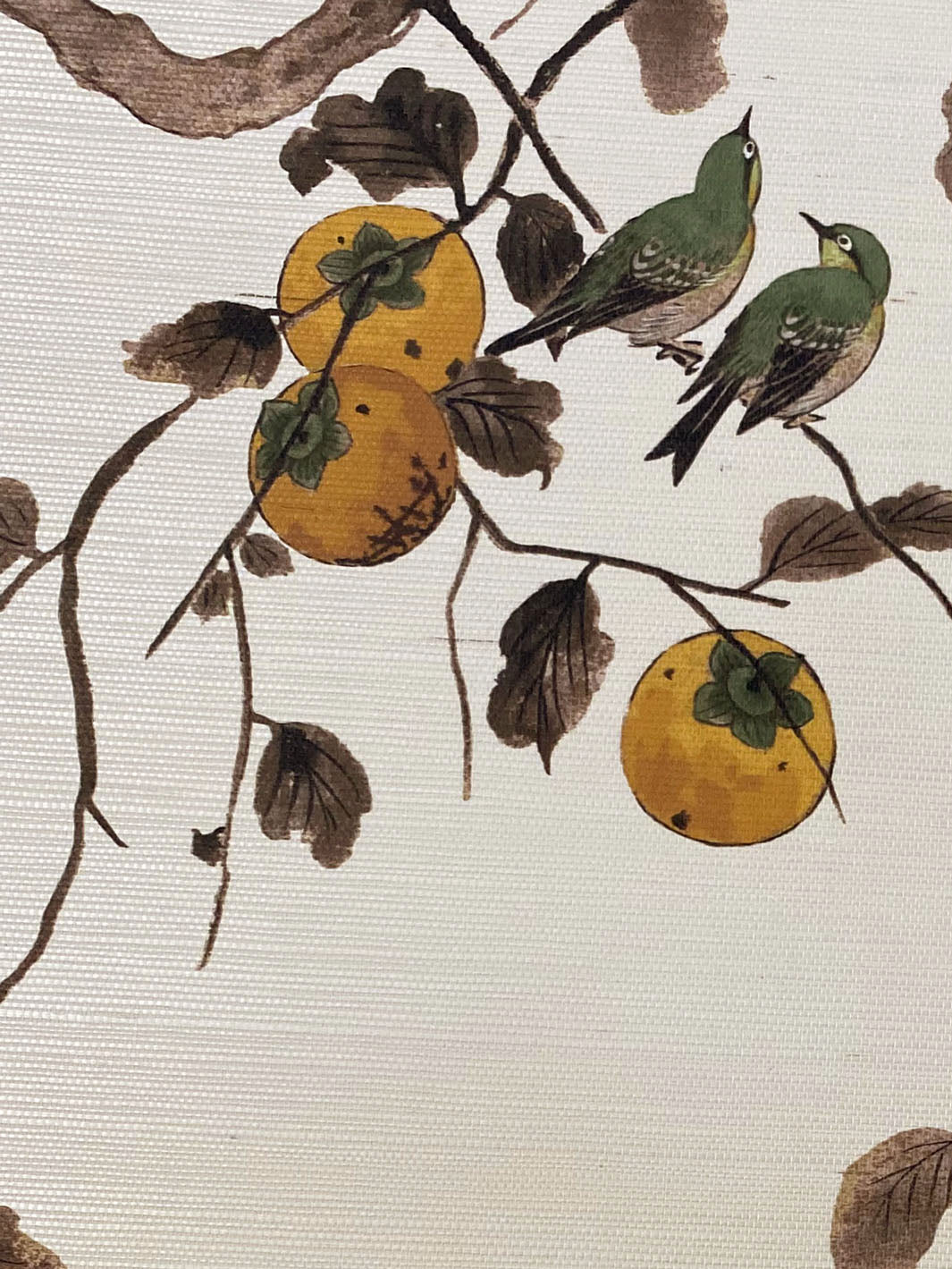 'Persimmon Birds' Grasscloth' Wallpaper by Nathan Turner - Mustard