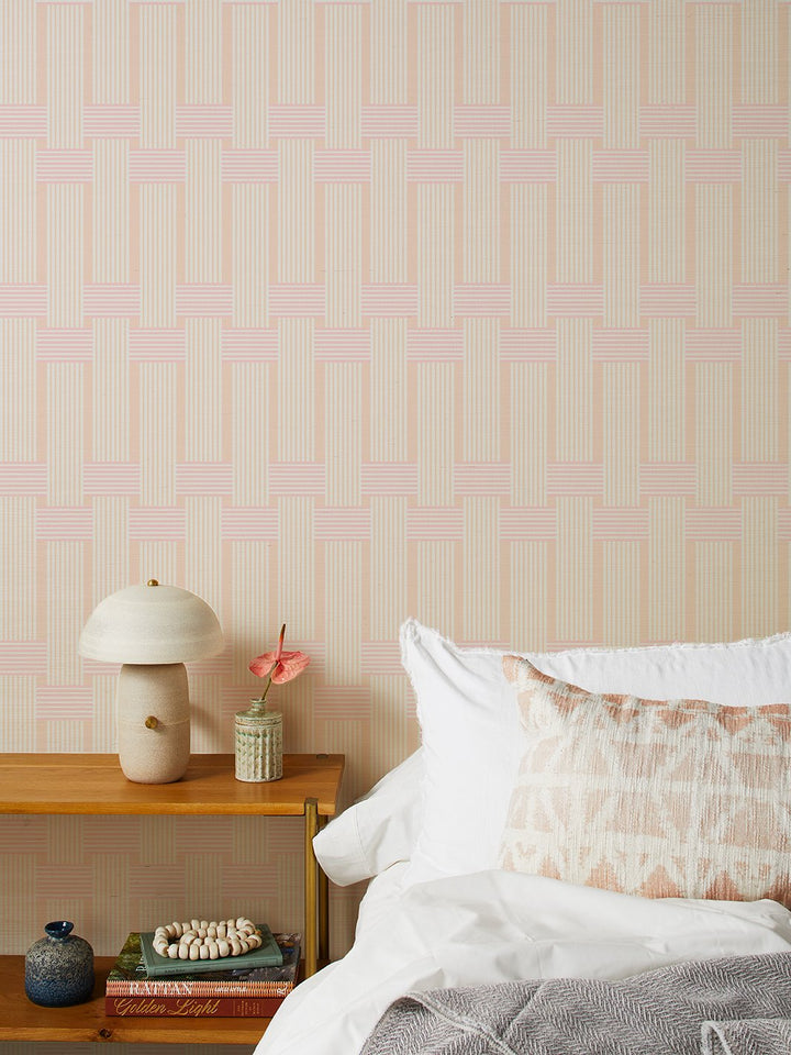 roman holiday woven grasscloth wallpaper by barbie peach