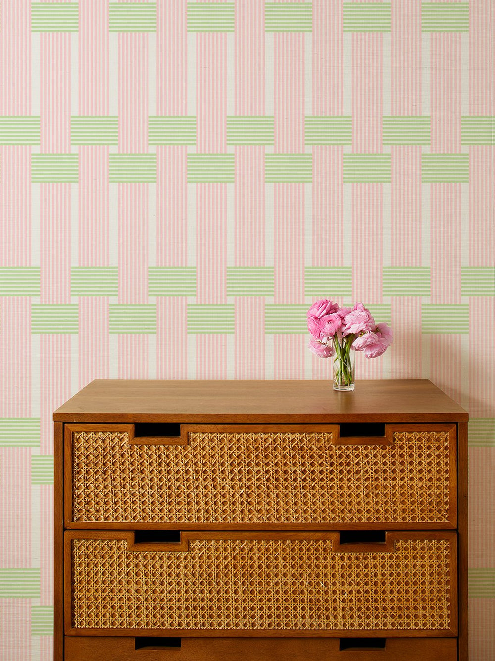 roman holiday woven grasscloth wallpaper by barbie pink and green