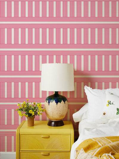 'Roman Holiday Grid' Grasscloth' Wallpaper by Barbie™ - Berry