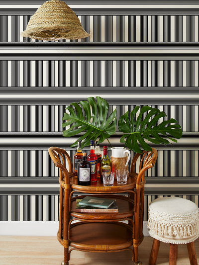 'Roman Holiday Grid' Grasscloth' Wallpaper by Barbie™ - Black