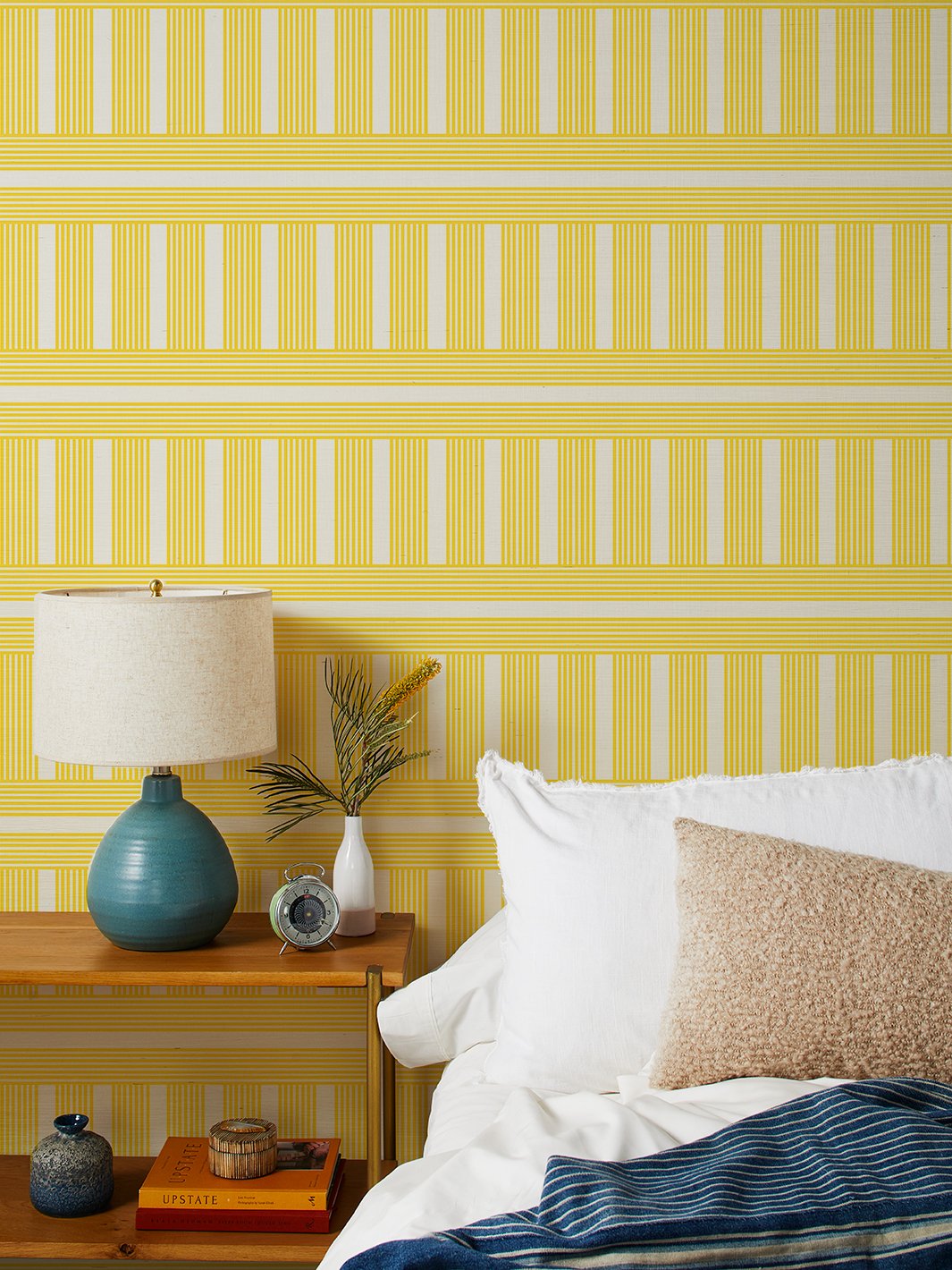 'Roman Holiday Grid' Grasscloth' Wallpaper by Barbie™ - Daffodil