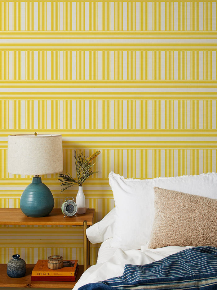 'Roman Holiday Grid' Grasscloth Wallpaper by Barbie™ - Daffodil