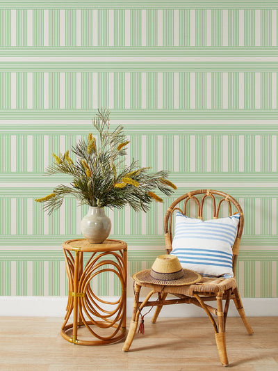 'Roman Holiday Grid' Grasscloth' Wallpaper by Barbie™ - Spring Green
