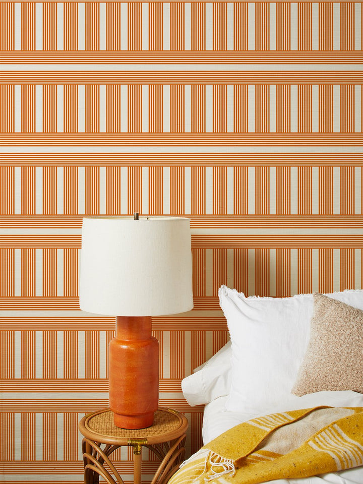 roman holiday grid grasscloth wallpaper by barbie terracotta