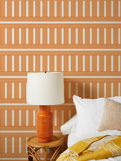 'Roman Holiday Grid' Grasscloth' Wallpaper by Barbie™ - Terracotta
