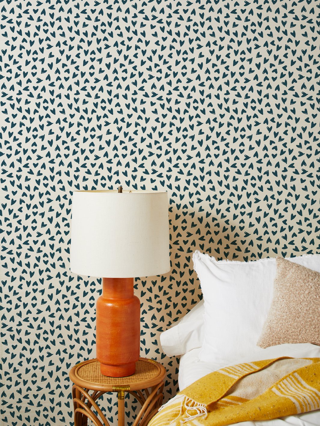 'Scattered Hearts' Grasscloth' Wallpaper by Sugar Paper - Navy