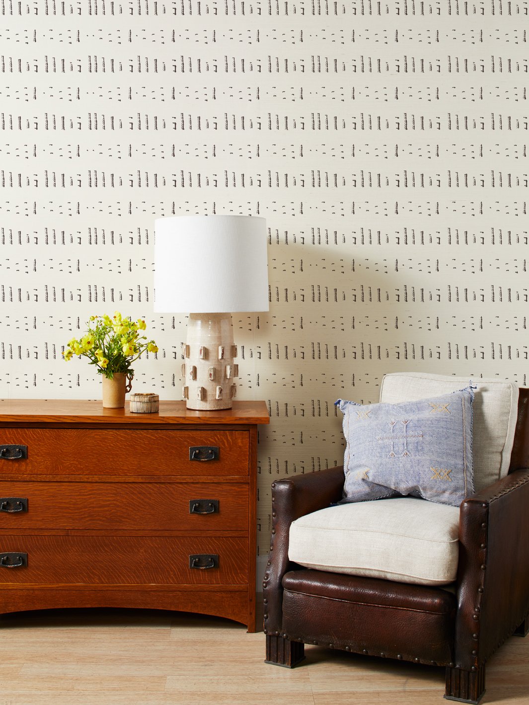 'Stitch' Grasscloth' Wallpaper by Nathan Turner - Chocolate