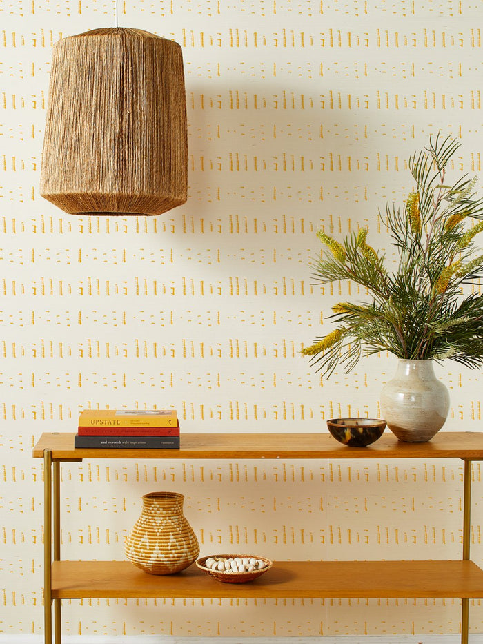 'Stitch' Grasscloth Wallpaper by Nathan Turner - Gold