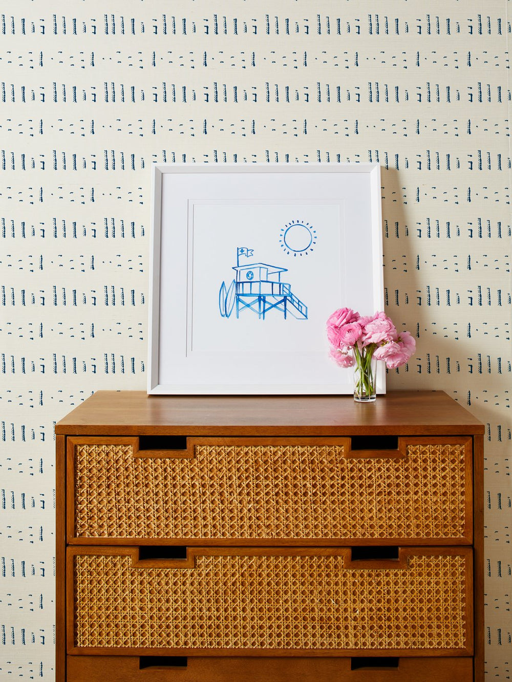 stitch navy grasscloth