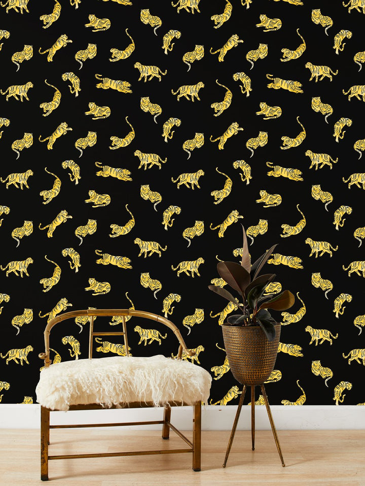 tigers black grasscloth