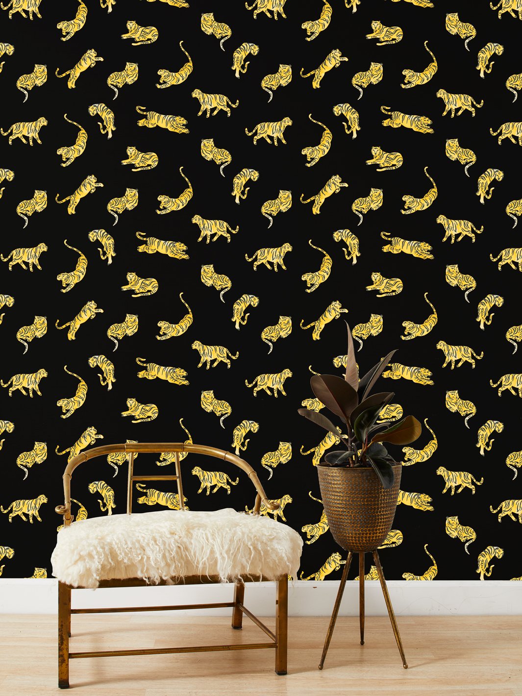 'Tigers' Grasscloth' Wallpaper by Tea Collection - Black
