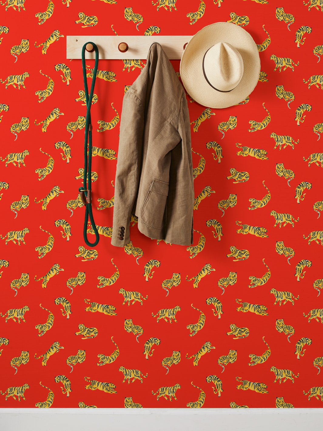 'Tigers' Grasscloth' Wallpaper by Tea Collection - Red