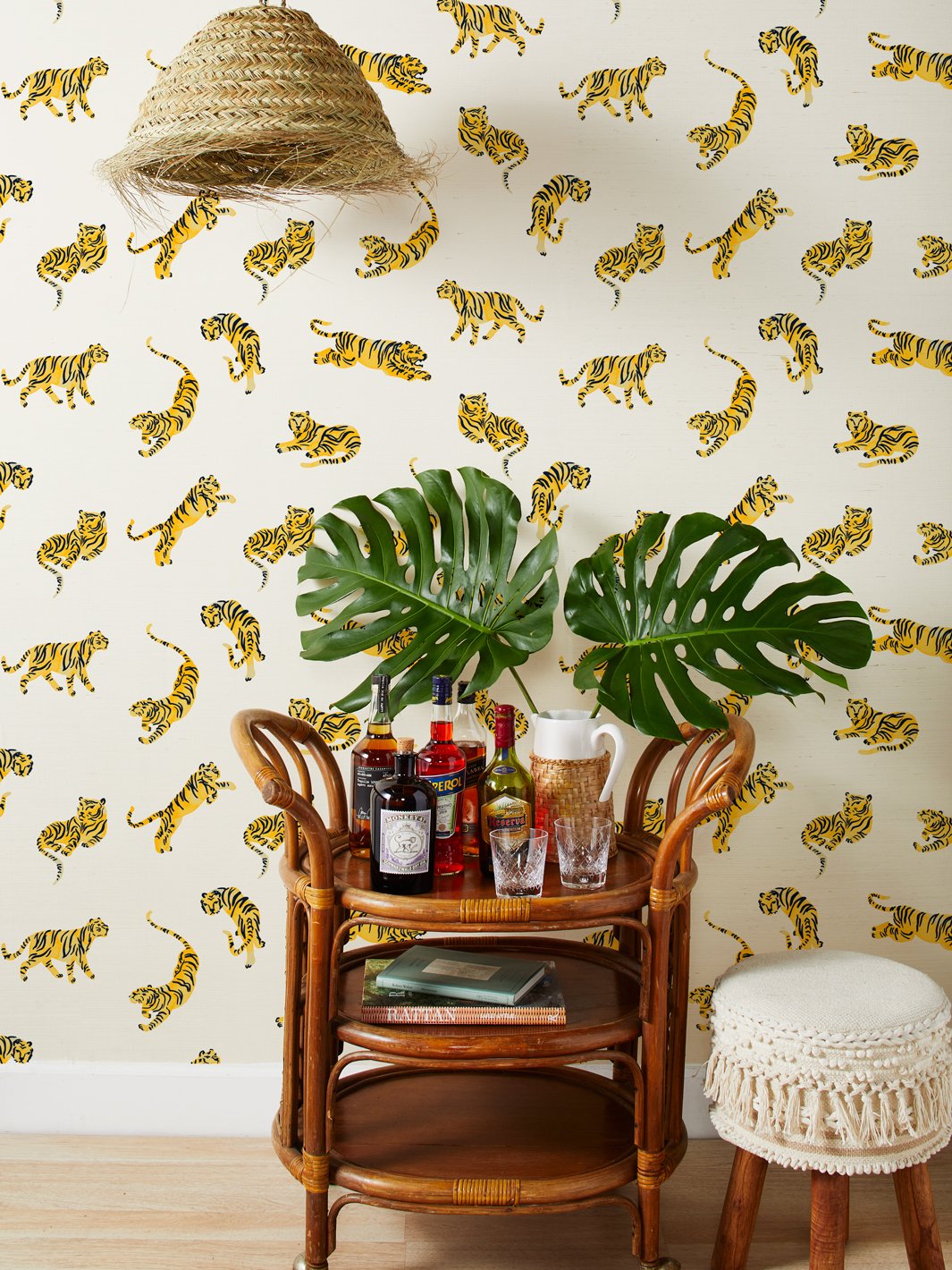 tigers white grasscloth