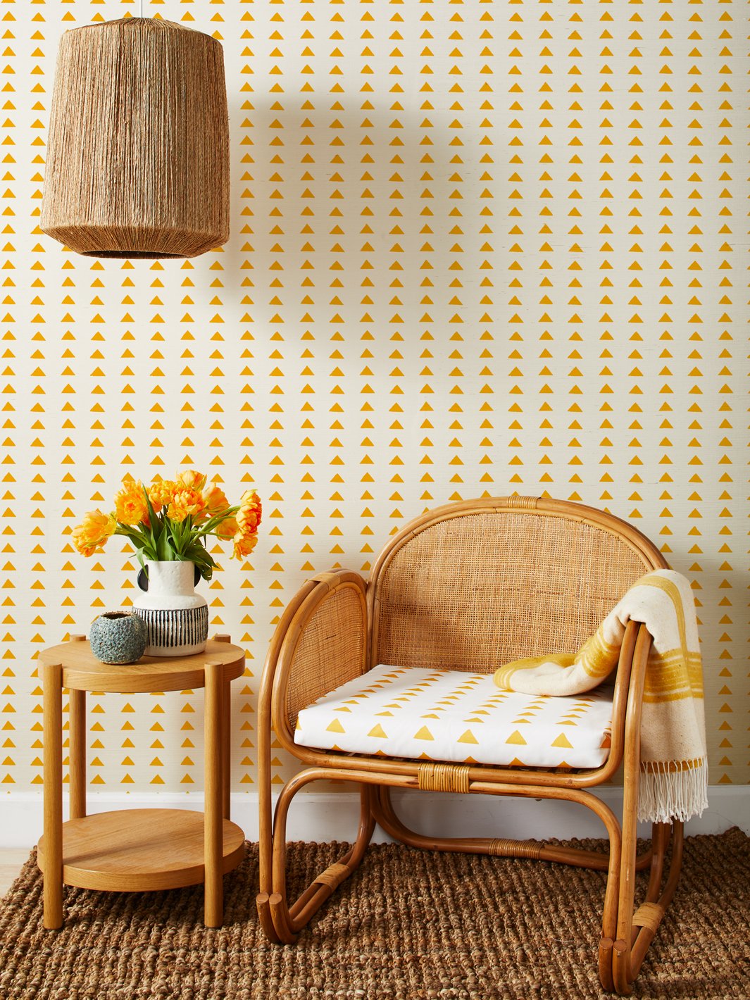 triangles gold grasscloth