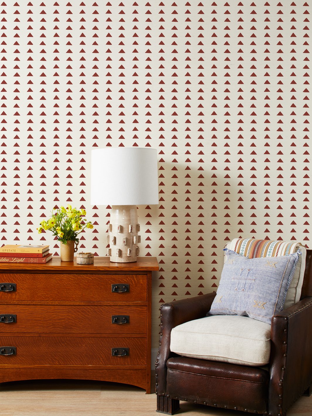 triangles rust grasscloth