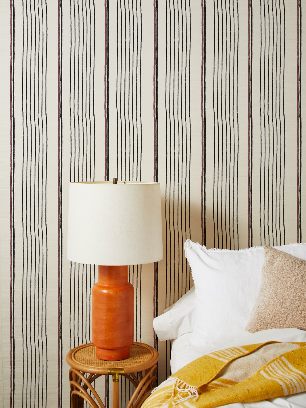 'Two Tone Stripe' Grasscloth' Wallpaper by Nathan Turner - Black Burgundy