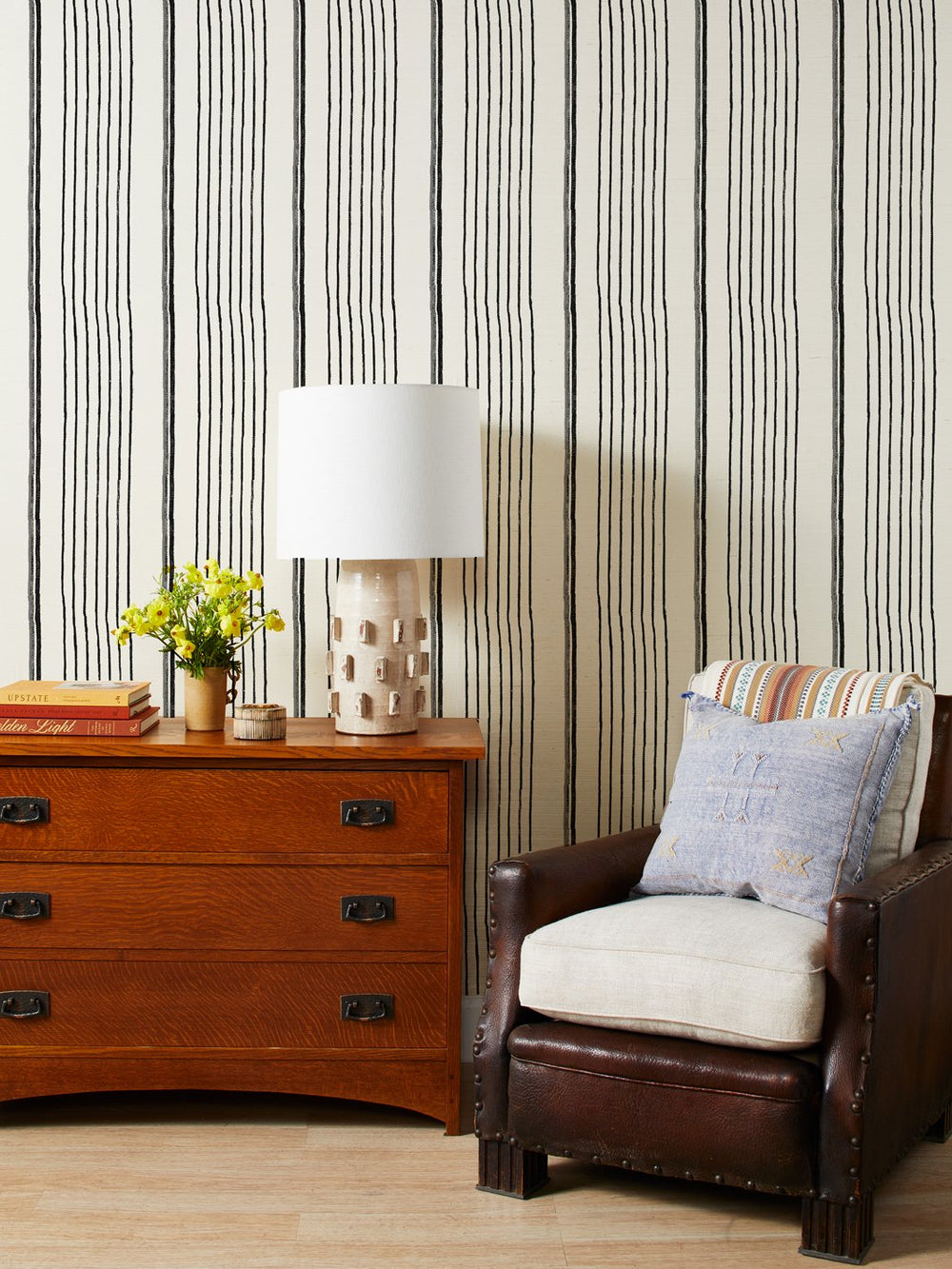 two tone stripe black gray grasscloth