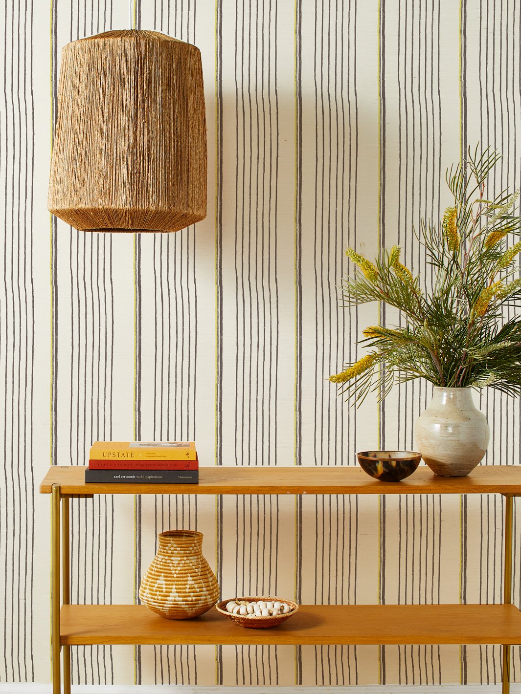 two tone stripe daffodil chocolate grasscloth