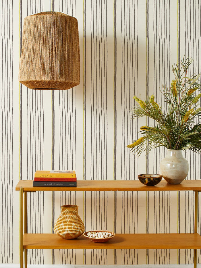 'Two Tone Stripe' Grasscloth Wallpaper by Nathan Turner - Daffodil Chocolate