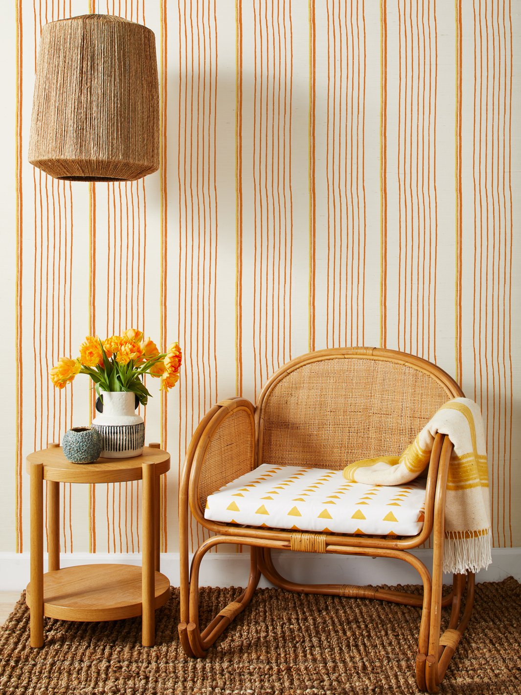 two tone stripe daffodil terracota grasscloth