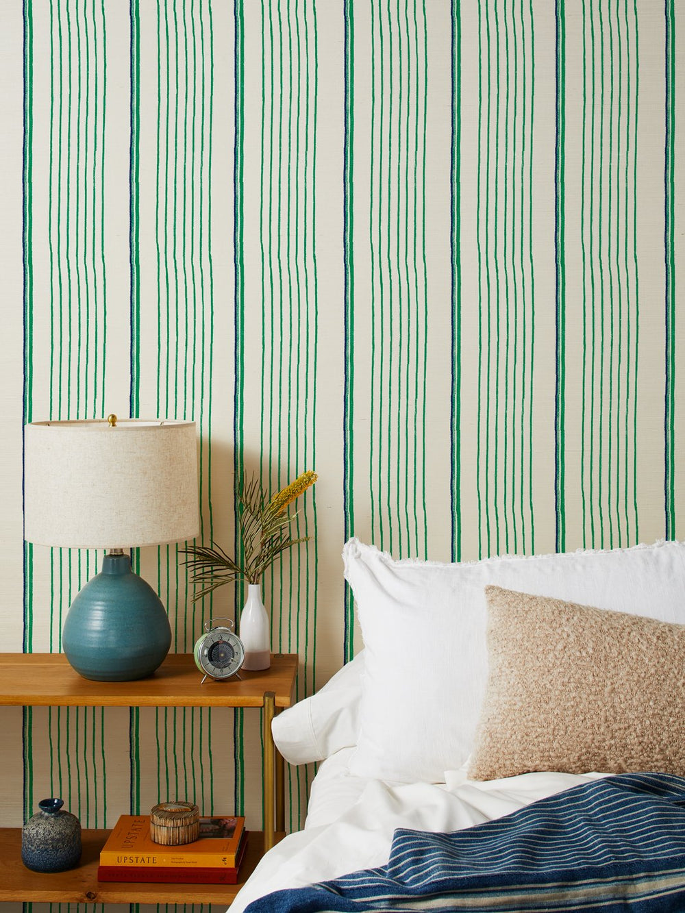 two tone stripe green blue grasscloth