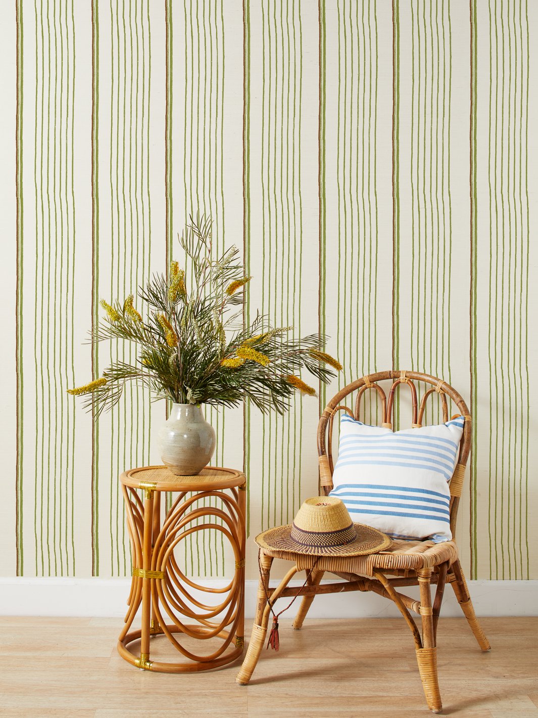 'Two Tone Stripe' Grasscloth' Wallpaper by Nathan Turner - Moss Rust