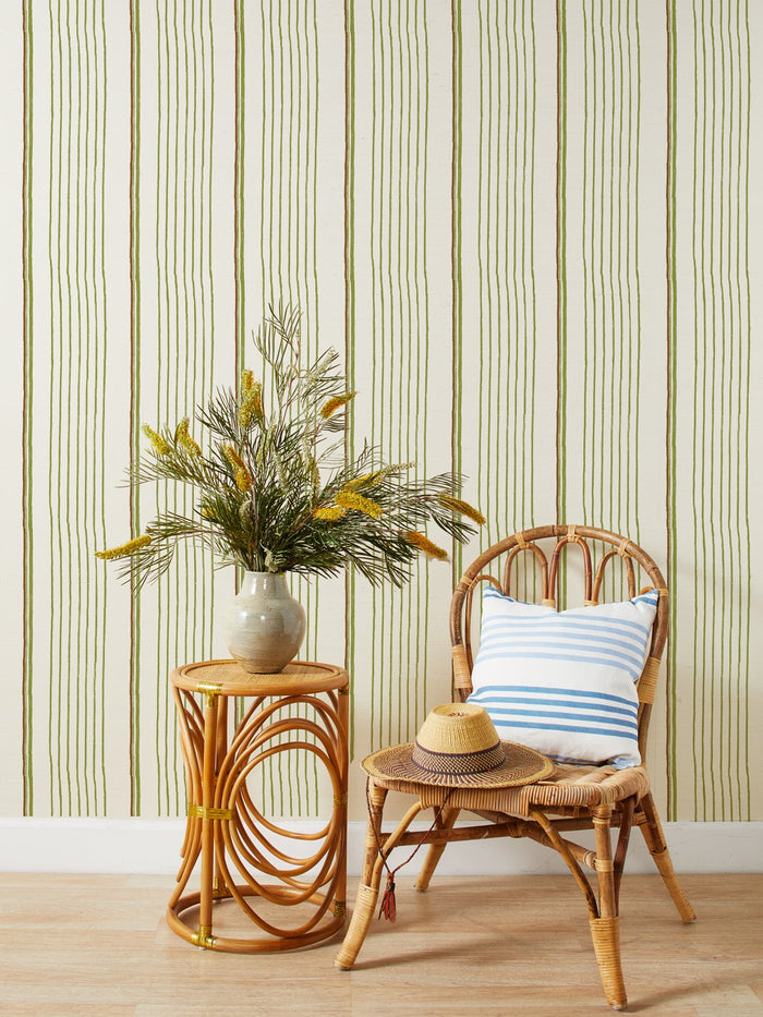 'Two Tone Stripe' Grasscloth Wallpaper by Nathan Turner - Moss Rust