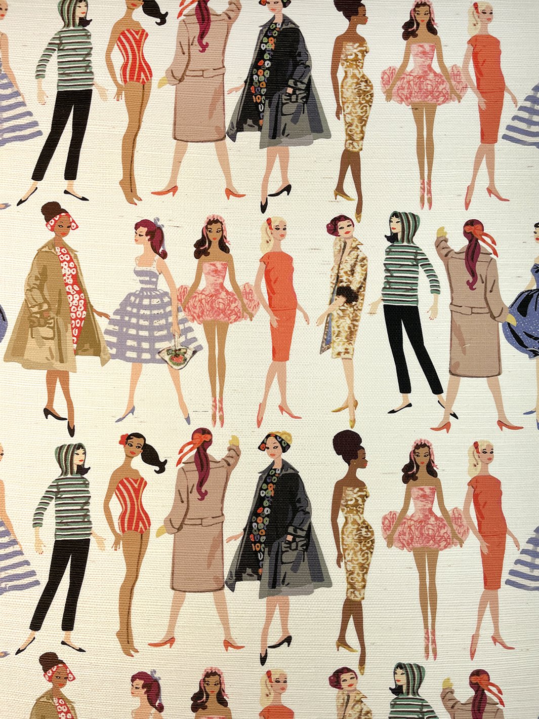vintage illustration grasscloth wallpaper by barbie natural