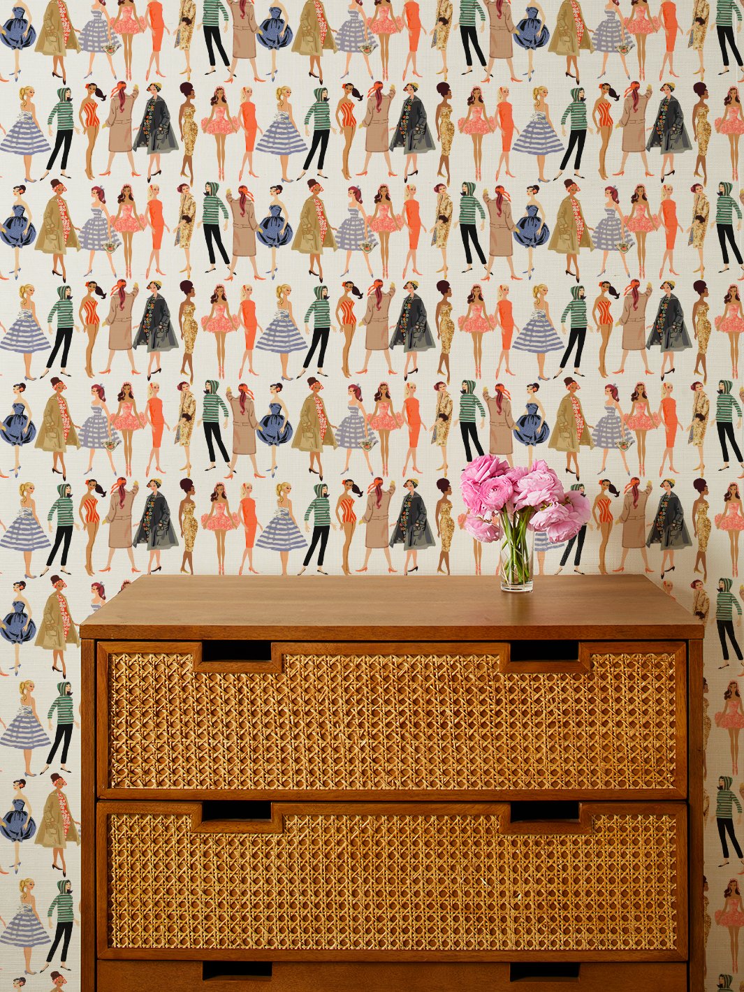 'Vintage Illustration' Grasscloth' Wallpaper by Barbie™ - Natural