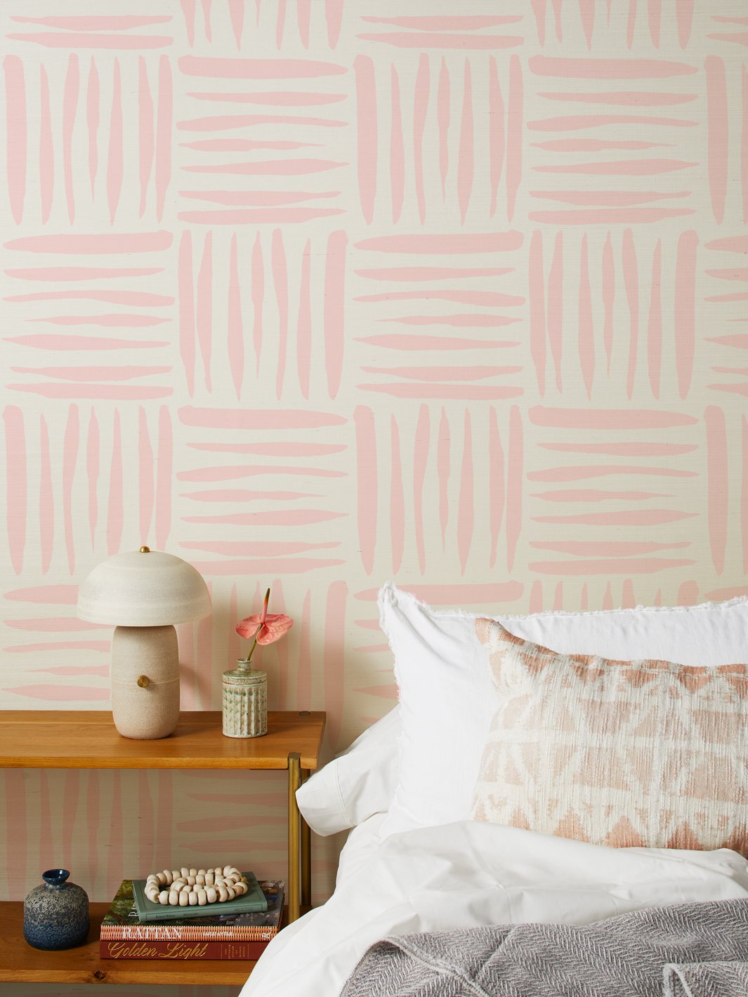 'Watercolor Weave Large' Grasscloth' Wallpaper by Wallshoppe - Ballet Slipper