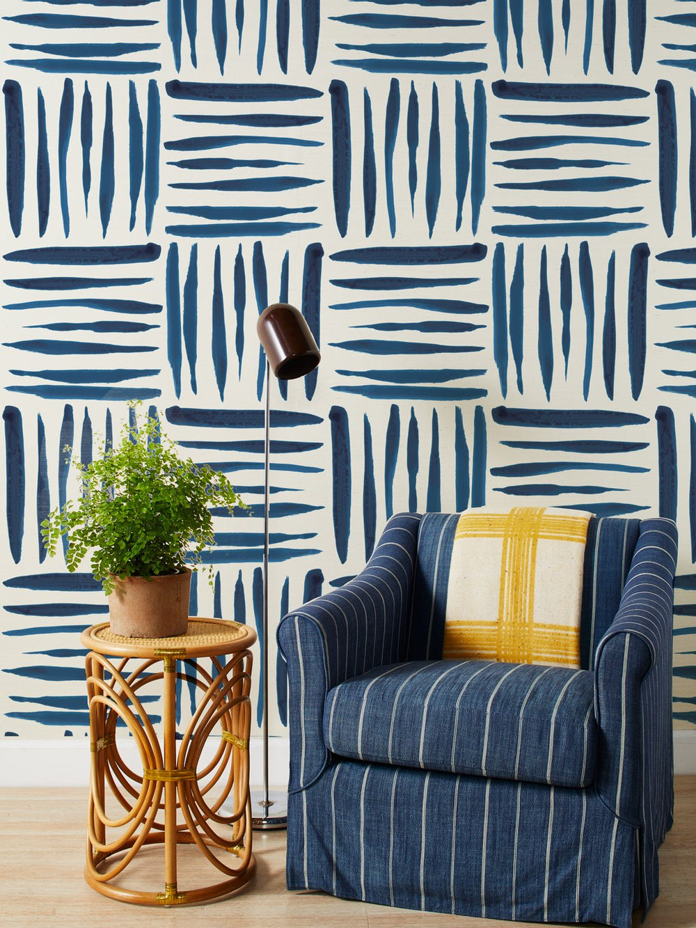 watercolor weave large blue grasscloth