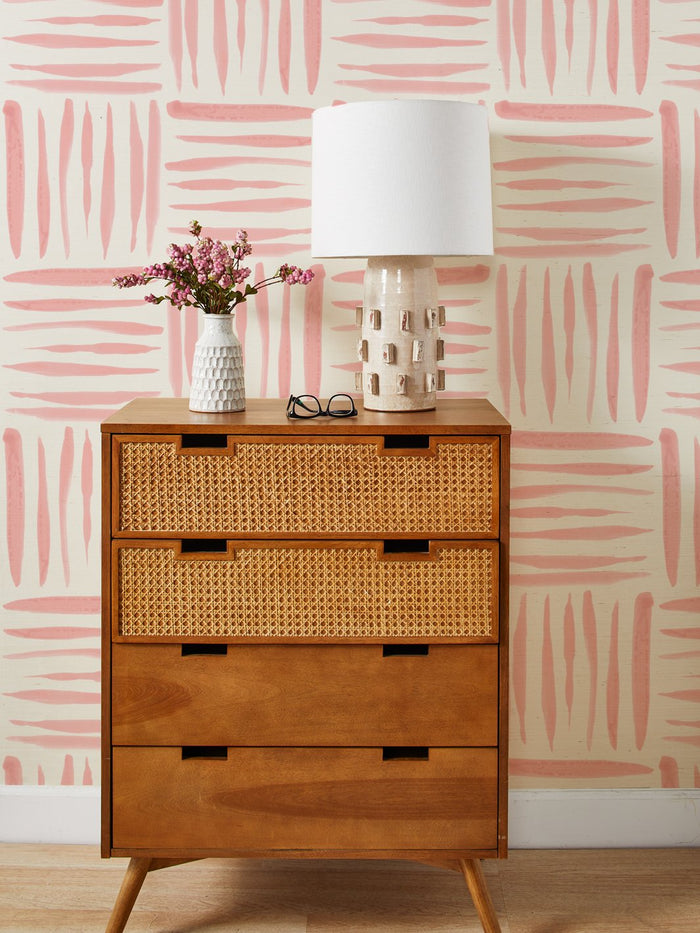 'Watercolor Weave Large' Grasscloth Wallpaper by Wallshoppe - Dusty Pink