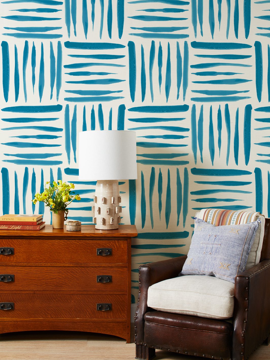 'Watercolor Weave Large' Grasscloth' Wallpaper by Wallshoppe - Lapis