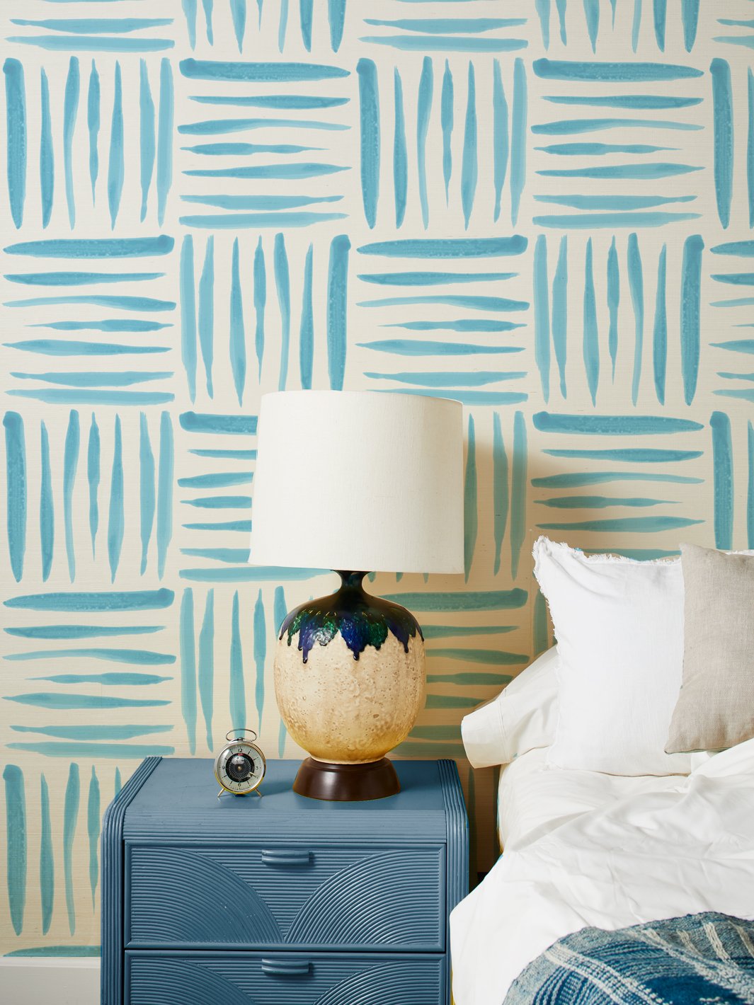 watercolor weave large light blue grasscloth